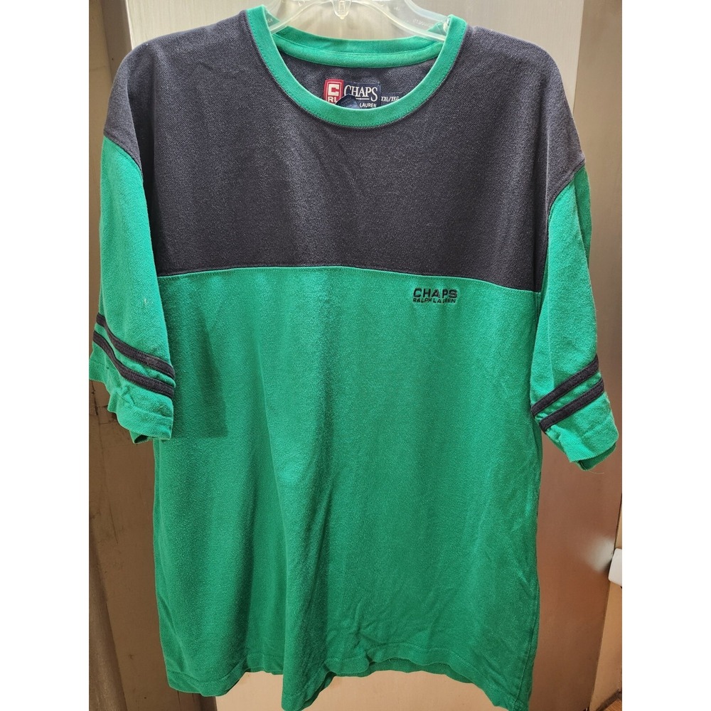 VTG Ralph Lauren Chaps Green & Blue Crew Neck Short Sleeve T-Shirt XL Preppy